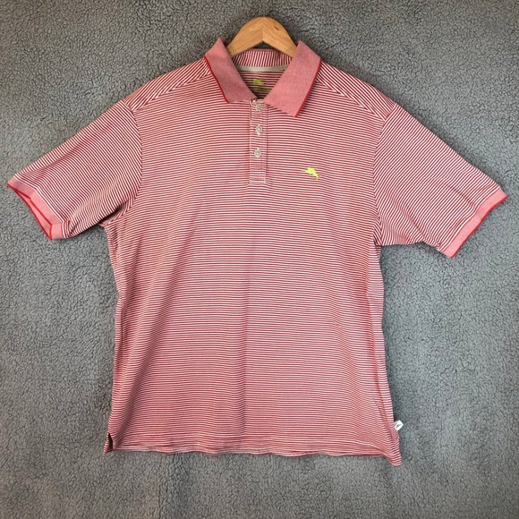 Tommy Bahama Other - Tommy Bahama Mens Large Red White Striped Short Sleeve Marlin Polo Shirt